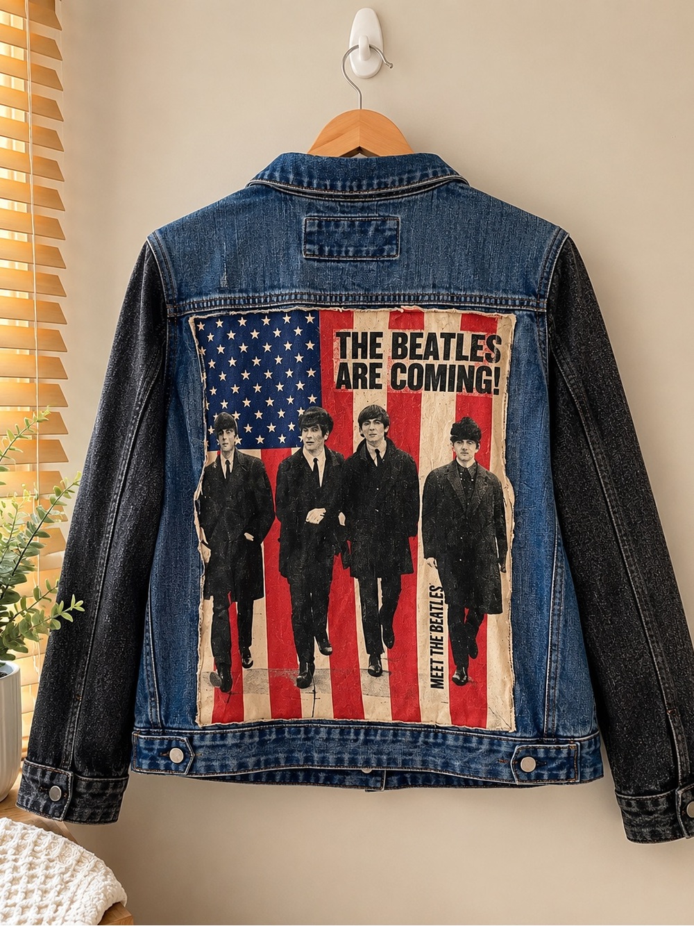 Denim Patchback Jacket with Beatles Graphic - Blue/Black